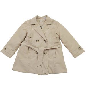 Zara Kids Trench Coat Girls 2Y-3Y Beige Belted Double-Breasted Quilted Lining
